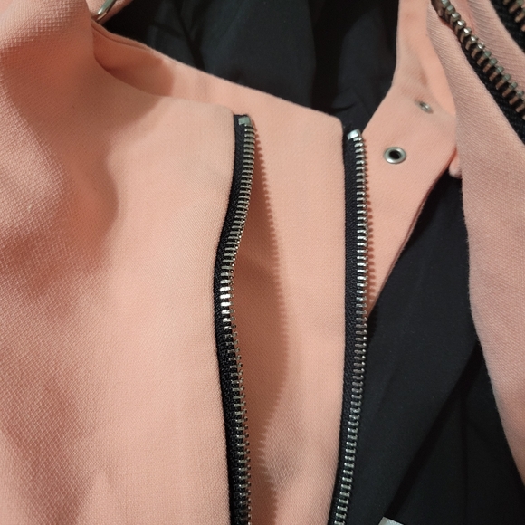 Eloquii double weave Moto Jacket size 16 pink zipper buckle embellished heavy - Picture 2 of 6